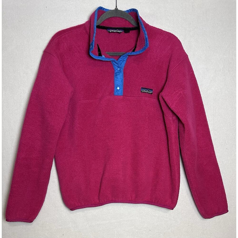Vintage Patagonia Fleece Jacket Womens 12 Pink Snap Pullover Made USA 90s